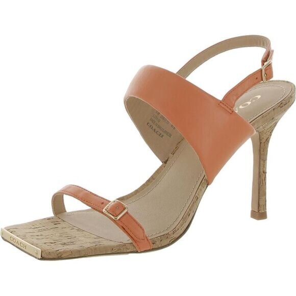 NEW Coach KIT Orange Color Leather Cork High Heel Sandals SZ 9, 9.5B - Picture 3 of 15